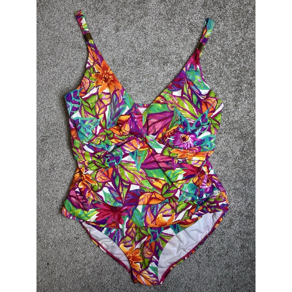 Lauren Ralph Lauren One Piece Swimsuit 18W Tropical Floral Ruched Plus Size